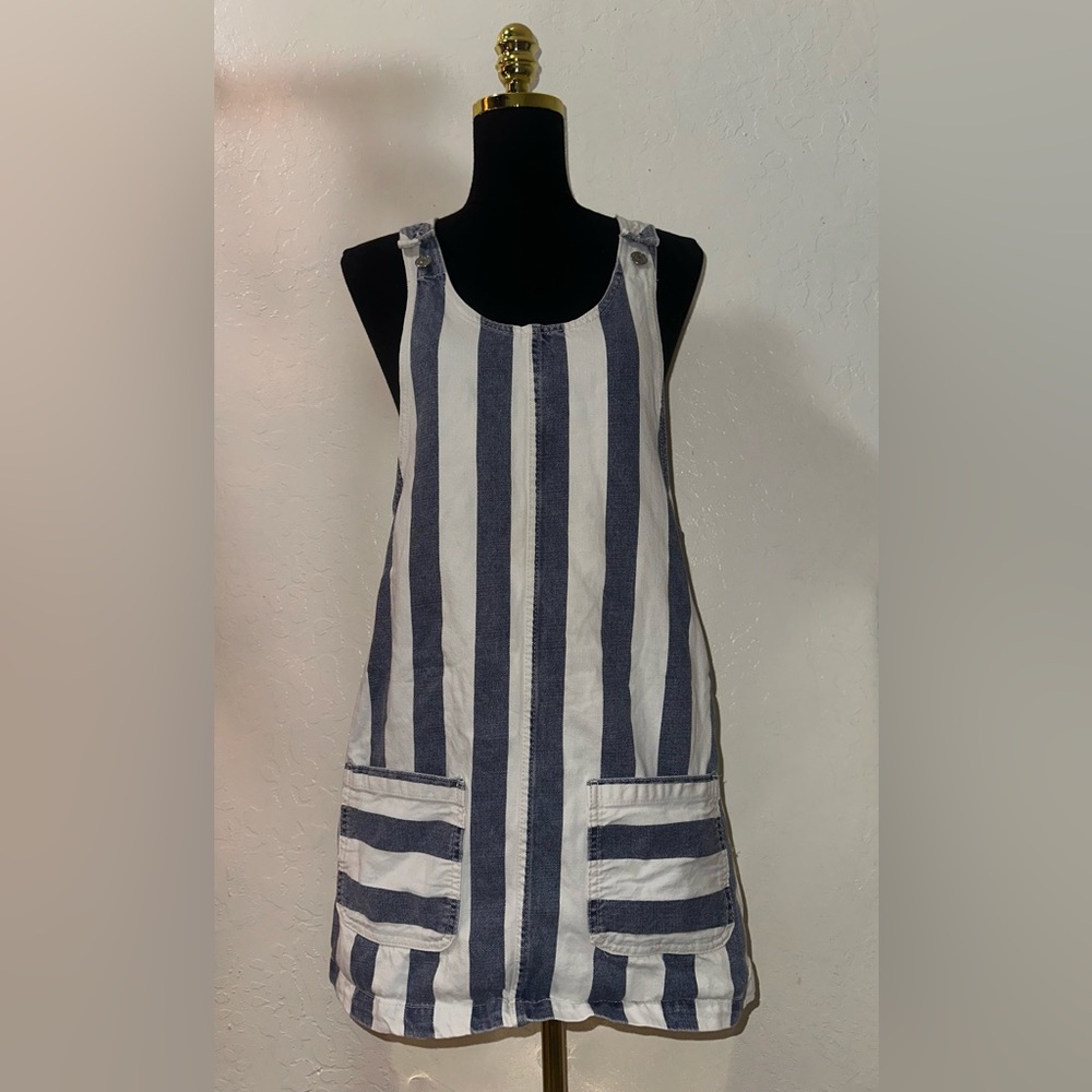Topshop Navy and White Striped Pinafore Dress
